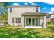 Manicured backyard featuring green grass, a covered patio and sliding glass doors at 8555 Abbotsbury Dr, Windermere, FL 34786
