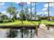 Picturesque backyard leading to a private dock and boat lift on the serene lake at 1322 Palm Dr, Apopka, FL 32703