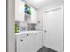 The well-lit laundry room features modern appliances, white cabinets, and black-toned flooring for a clean and efficient space at 145 Circle Hill Rd, Sanford, FL 32773