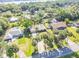 Aerial view showcasing a home surrounded by lush greenery, neighboring properties, and a nearby body of water at 1617 Hontoon Rd, Deland, FL 32720