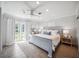 Cozy main bedroom with a ceiling fan, light gray walls, light wood floors, and access to the backyard at 2004 Mohawk Trl, Maitland, FL 32751
