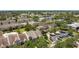 Aerial view of neighborhood featuring well-maintained lawns, community pool, and nearby parking at 2012 Gold Spring Cv, Kissimmee, FL 34743