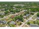 High-angle view showcasing a community with diverse homes, established trees, and serene water features at 3205 Clewiston St, Deltona, FL 32738