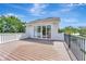 Outdoor deck with wood-look planks and railings with exterior door entering house and neighborhood views at 441 N Capen Ave, Winter Park, FL 32789