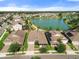 Aerial view of beautiful homes surrounding a lake, showcasing the well-manicured lawns and a serene neighborhood setting at 459 Dancing Water Dr, Winter Springs, FL 32708