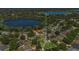 Stunning aerial view of the neighborhood showcasing mature trees, a serene lake, and picturesque homes at 8061 Bangle Ln, Orlando, FL 32836