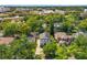 Aerial view of the home and neighborhood, showcasing mature trees and proximity to commercial areas at 1341 Lyndale Blvd, Winter Park, FL 32789