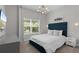 Bright main bedroom featuring a large window, stylish lighting, and a comfortable bed with modern decor at 2400 Reading Trl, Kissimmee, FL 34746