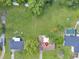 Aerial view showing a single Gathering home with expansive lawn and proximity to neighboring houses and pool at 51 Park Ln, Debary, FL 32713
