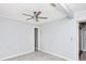 Bedroom showcasing a modern ceiling fan and updated flooring at 51 Park Ln, Debary, FL 32713