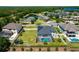 Aerial view of home, highlighting the screened-in pool and large yard within a brick-lined neighborhood at 17106 Guilford Ct, Orlando, FL 32820