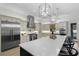 Bright kitchen featuring an expansive island with seating, stainless steel appliances, and decorative pendant lighting at 18026 Reynolds Pkwy, Orlando, FL 32833