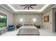 Main bedroom featuring a decorative accent wall, ambient lighting, and a ceiling fan at 18026 Reynolds Pkwy, Orlando, FL 32833