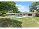 Beautiful backyard view with refreshing pool, patio, luscious lawn and complementing exterior features of home at 2311 Huron Trl, Maitland, FL 32751