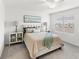 Inviting bedroom featuring a queen bed, complemented by matching bedside tables and lamps at 1168 Lakeshore Breeze Pl, Kissimmee, FL 34747