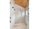 Spacious shower featuring a glass door, stylish tiling, and a wood-paneled ceiling at 1521 E Harwood St, Orlando, FL 32803