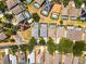 Aerial view showcasing neighborhood community with many homes and backyard pools at 2712 Lido Key Dr, Kissimmee, FL 34747