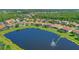 Expansive lake view with a fountain, surrounded by well-maintained lawns and single-Gathering homes, offering a picturesque community setting at 2721 Swoop Cir, Kissimmee, FL 34741