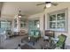 Enjoy outdoor living on this covered patio with comfortable seating and a view to a serene landscape at 2721 Swoop Cir, Kissimmee, FL 34741