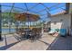 Spacious screened lanai with seating and dining areas, perfect for enjoying outdoor meals with water views at 2721 Swoop Cir, Kissimmee, FL 34741