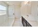 Modern bathroom with a glass enclosed shower, marble countertop sink and a large vanity at 7545 Azalea Cove Cir, Orlando, FL 32807