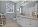 Well-lit bathroom features a white vanity, toilet, and decorative accents at 8160 Sun Palm Dr, Kissimmee, FL 34747