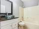 Bathroom with glass bowl sink, granite countertop, vanity, and shower and tub combo at 107 Carlisle Ct, Kissimmee, FL 34758