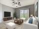 Inviting living room featuring a plush white sofa, neutral decor, and large sliding glass doors at 107 Carlisle Ct, Kissimmee, FL 34758