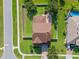 An aerial view showcases a meticulously landscaped home with a well-maintained roof and fenced backyard at 4113 Longbow Dr, Clermont, FL 34711