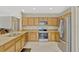 Bright kitchen featuring stainless steel appliances, light wood cabinetry, and a double sink, offering modern convenience at 4574 Ficus Tree Rd, Kissimmee, FL 34758
