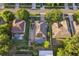 Overhead view of a property boasting a private pool, lush landscaping, and solar panels for energy efficiency at 600 Rob Roy Dr, Clermont, FL 34711