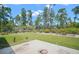 Concrete patio looking out to the yard with lush green lawn surrounded by trees at 17787 Sw 22Nd Ave, Ocala, FL 34473