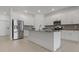 Modern kitchen features stainless steel appliances, gray backsplash, and a center island at 1908 Blissful Dr, Kissimmee, FL 34744