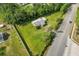 An aerial view of a home with a shed on a tree-lined green lot at 1981 N County Road 426, Oviedo, FL 32765
