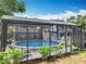 Backyard view of enclosed pool and house featuring outdoor living spaces, greenery and an outdoor pool area at 3019 Page Ave, Orlando, FL 32806
