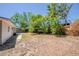 Home's spacious backyard offers a green space with partial fence, shade trees, and beige exterior at 3718 Mitchell Rd, Orlando, FL 32808