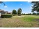 Spacious backyard featuring lush green grass, a hedge, and tree line, perfect for outdoor activities and enjoying nature at 4722 Terrasonesta Dr, Davenport, FL 33837
