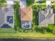 An overhead shot of a single Gathering home with in-ground pool, patio, and verdant landscaping at 2145 Plantation Oak Dr, Orlando, FL 32824