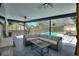 Relaxing screened-in patio with comfortable seating, an umbrella, and a view of the pool at 731 Rosemere Cir, Orlando, FL 32835
