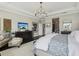 Bright and spacious bedroom with a patterned comforter, chandelier and a decorative bureau at 11725 Verrazano Dr, Orlando, FL 32836