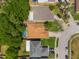 Aerial view of a home with a screened-in pool and well-maintained landscaping at 122 Oak View Pl, Sanford, FL 32773