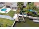Aerial shot showcasing a waterfront property with a dock and in-ground pool at 151 Sea Isle Cir, South Daytona, FL 32119