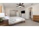 Bedroom featuring a king bed, ceiling fan, walk-in closet, mounted television, and natural light at 289 Magnolia Park Trl, Sanford, FL 32773