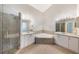 Contemporary bathroom featuring tile floors, corner tub, and walk-in glass shower at 3004 Cottage Grove Ct # 1805, Orlando, FL 32822