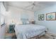 Bedroom featuring calming blue walls, cozy bedding, and ocean-themed art at 3221 Westridge Blvd # 103, Orlando, FL 32822