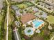 Aerial view of the community pool, clubhouse, tennis courts, and parking area at 2530 Stargrass Cir, Clermont, FL 34715