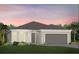 Charming single-story home with a two-car garage, green lawn, and lush landscaping at 2717 Serenity Meadow Dr, Kissimmee, FL 34744