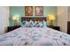 Comfortable bedroom with a decorative bedspread, pillows and matching lamps on each bedside table at 4126 Breakview Dr # 40901, Orlando, FL 32819