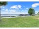 Lush lawn meets the waterfront, showcasing the property's private dock and serene setting at 5224 Saint Regis Pl, Belle Isle, FL 32812