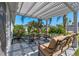 Relaxing covered patio with neutral furnishings offers a comfortable outdoor retreat surrounded by manicured landscaping at 6328 Merhottein Loop, The Villages, FL 32163